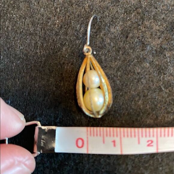 Vintage 60s Caged Pearl Drop Earrings - Picture 2 of 8